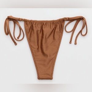 NWT Aerie Shine Rib Cheekiest Strappy Bikini Bottom in Horizon Brown - Size L